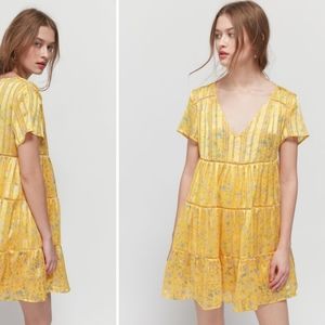 Yellow/Golden Tiered Mini Dress